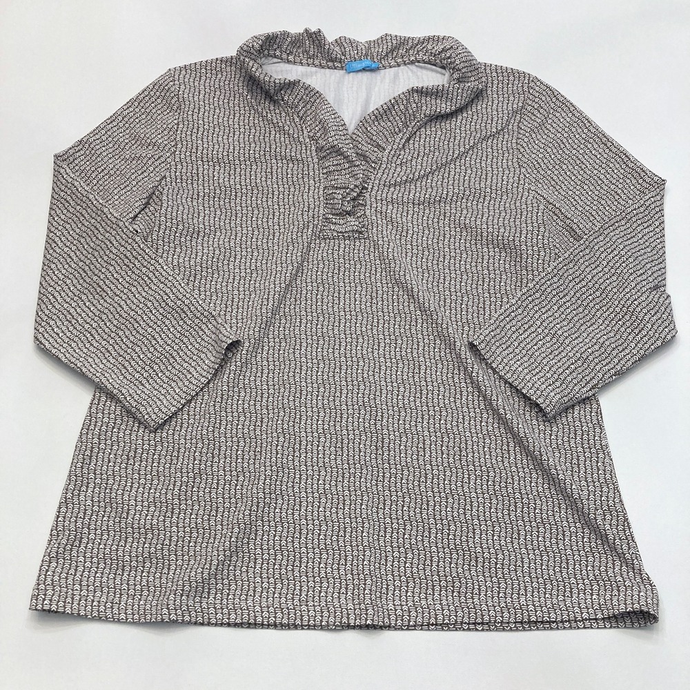 J McLaughlin Durham Top Shirt Womens XL Brown White Catalina Cloth Ruffle Collar